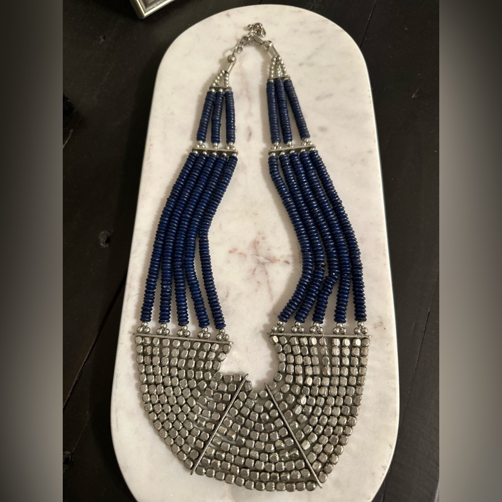 Silver and blue statement necklace